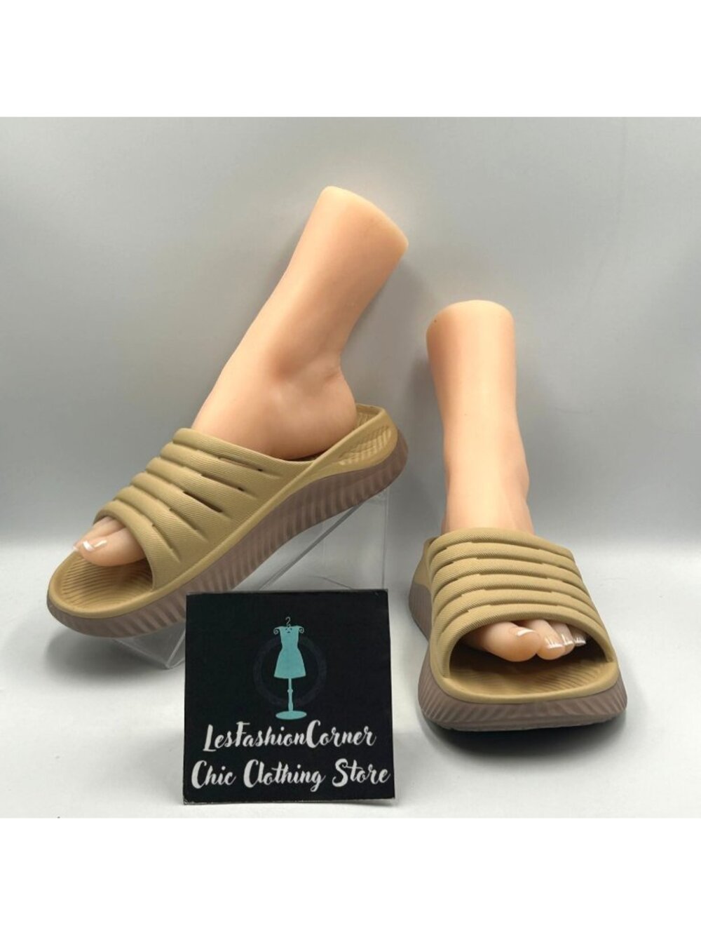 GPOS Womens Beige Brown Foam Slip-On Orthotic Recovery Slides Sandals Sz 10 3688